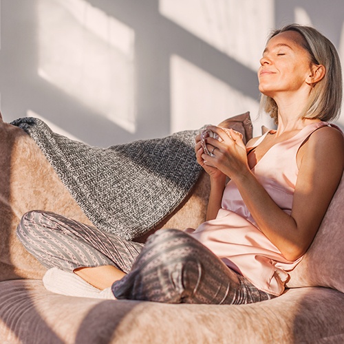 Closeup of woman relaxing at home